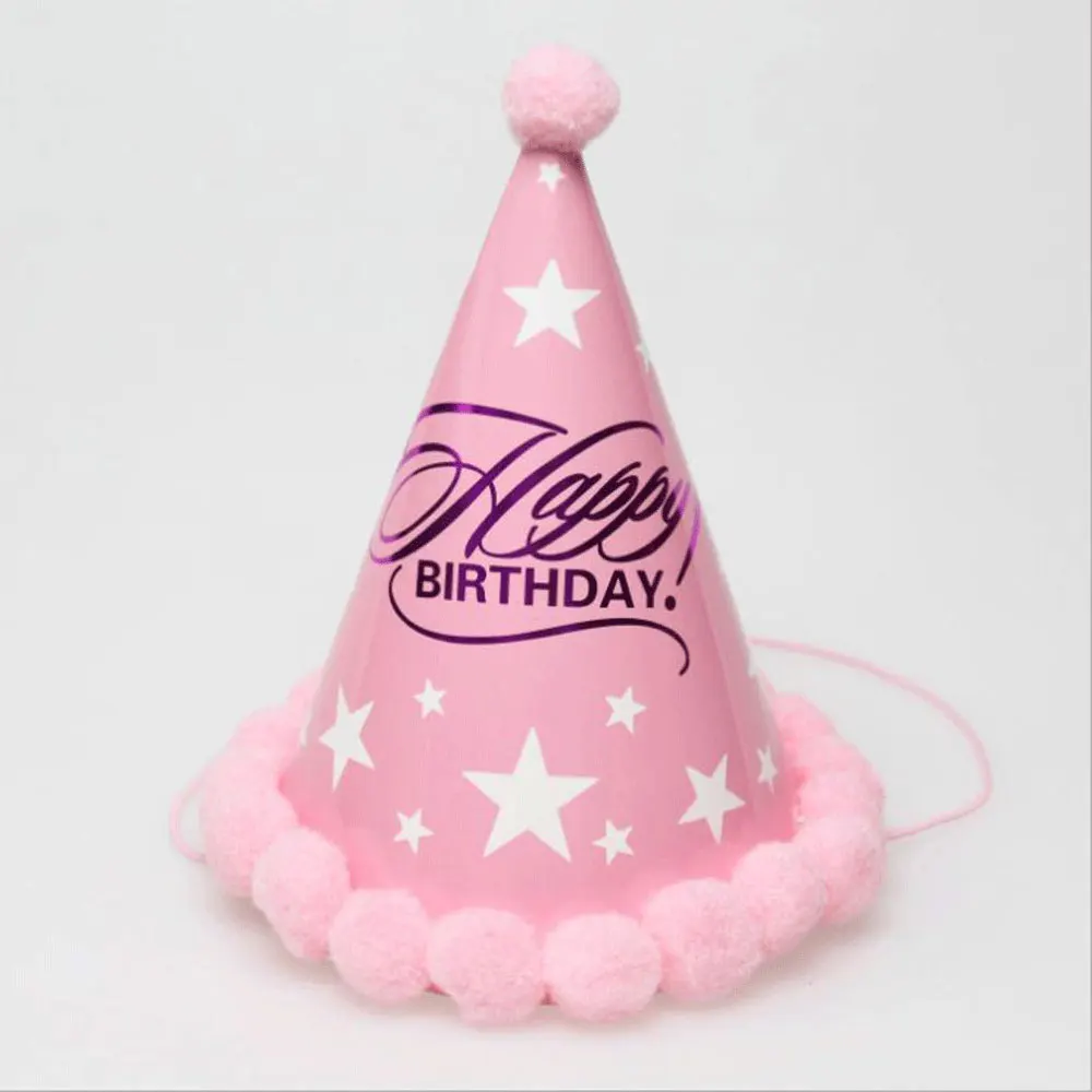 1 шт. детская Радужная шляпа на день рождения, украшение в виде короны, бумажная шапка с рисунком, яркая Праздничная шапка на день рождения - Цвет: Star pink
