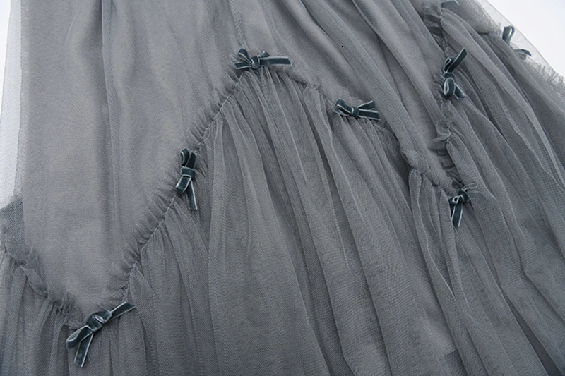 Высокая эластичная талия, черная сетчатая юбка с оборками, темпераментная юбка средней длины, женская мода, новинка, весна-осень