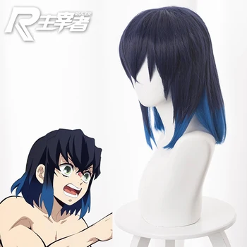

Wigs Prop! Demon Slayer: Kimetsu No Yaiba Hashibira Inosuke Cosplay Pig Head Boy Purplish Blue Hair Unisex Role Play Accessories