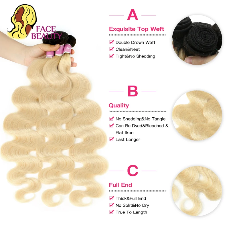 Facebeauty 1B/613 Ombre светлый цвет перуанская волна тела 2/3/4 Человеческие волосы Remy