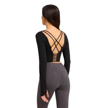 Женская футболка для бега с длинным рукавом, красивая футболка для йоги с ремнем на спине, футболка для фитнеса с длинным рукавом, спортивный топ для йоги