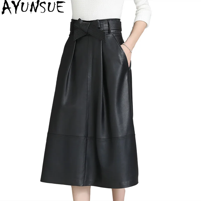 

AYUNSUE Real Sheepskin Skirt for Women Genuine Leather Skirts Famale Elegant clothes for 4xl Skirt Autumn Falda Mujer SQQ86