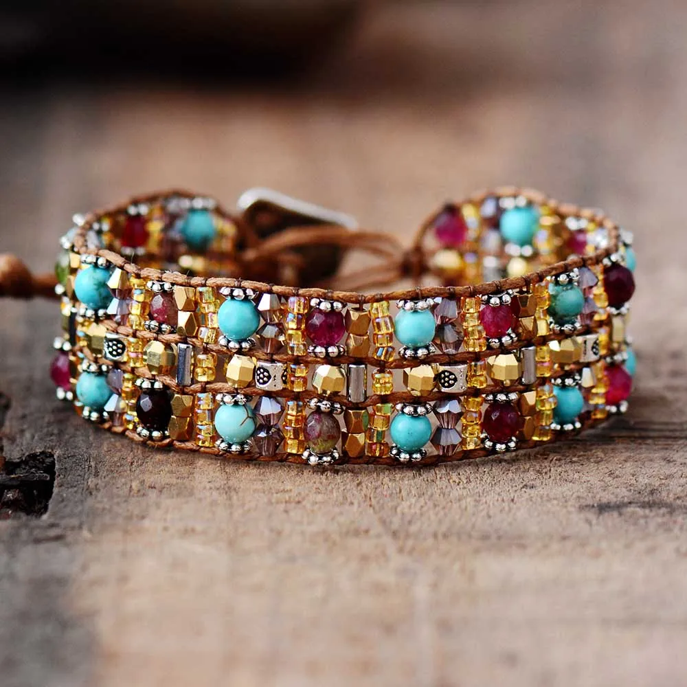 Boho браслеты высокого класса натуральные камни воск шнур обертывание браслет