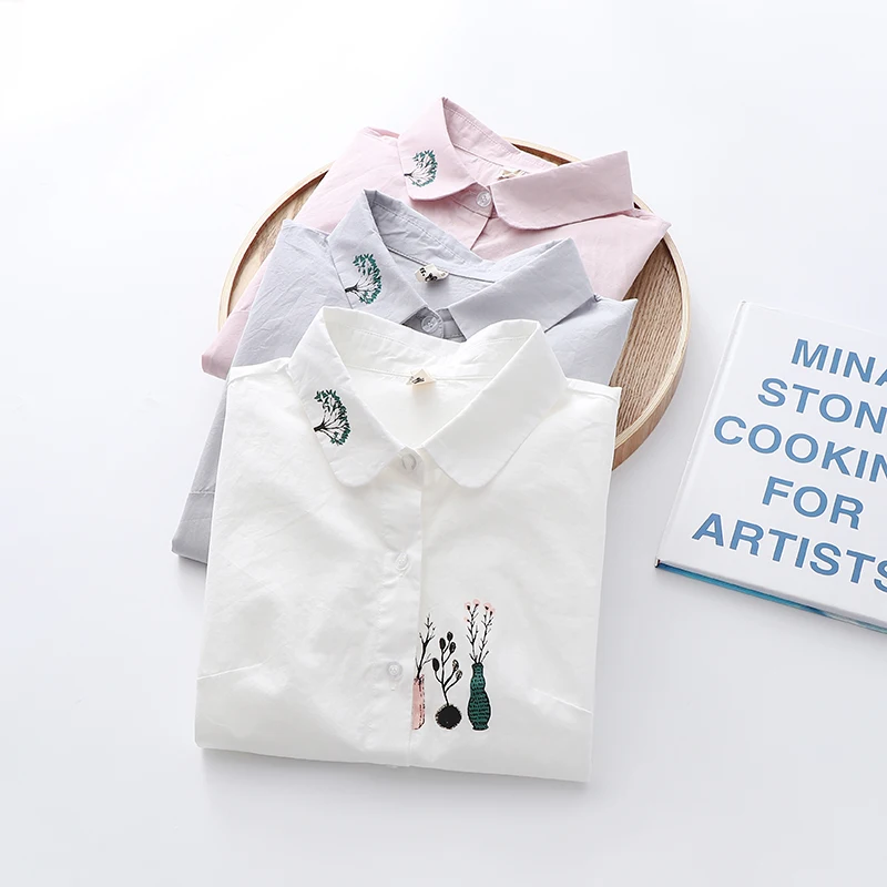 

Women Clothing Blouse Animal Embroidery Shirt Shirts Camisas Mujer Blusas Tops