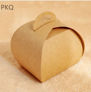 

50pcs Handle Paper Cupcake Box Kraft paper Candy Cookie Box Party Favor Small Gift Packaging Box
