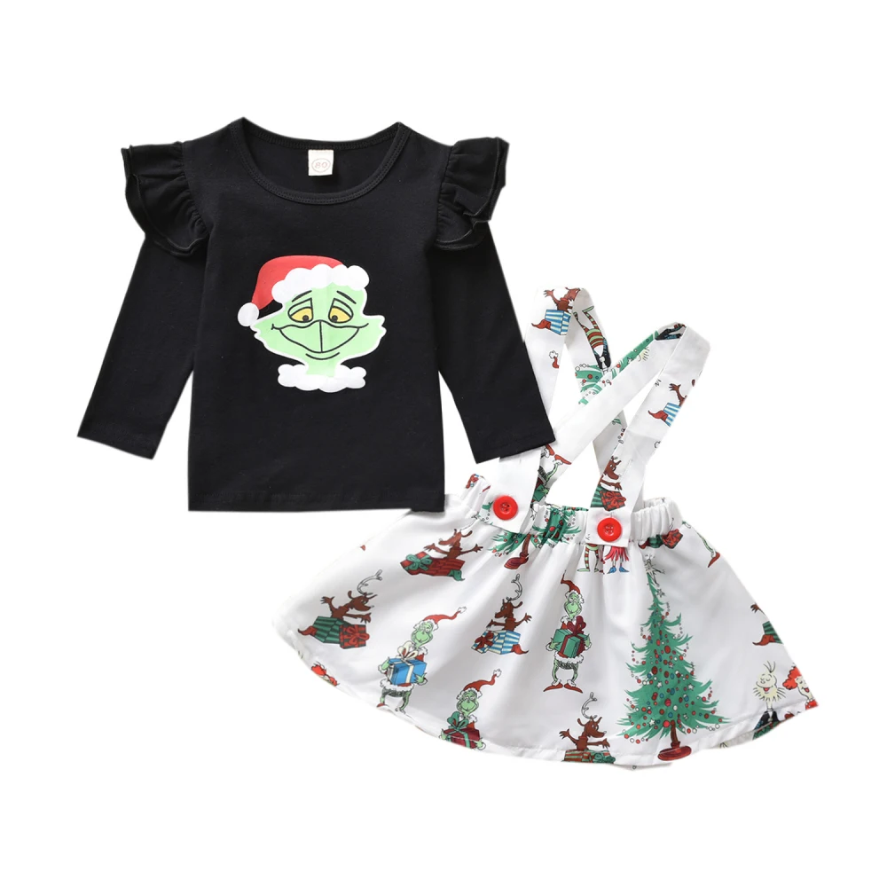 Emmababy г.; Осенняя Рождественская одежда с героями мультфильмов для новорожденных девочек; Топ; футболка; комбинезон с юбкой; праздничный комплект; рождественские наряды