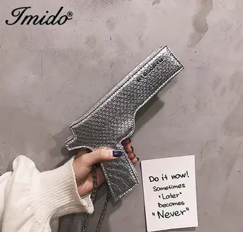 

Pistol PU Leather Crossbody Bags for Women 2019 Mini Shoulder Messenger Bag with Metal Handle Lady Travel Totes