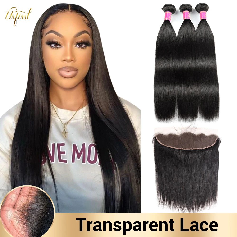 HD Transparent Lace Frontal with Bundles Brazilian Straight Hair Bundles with Frontal Human Hair Bundles with Frontal For Women