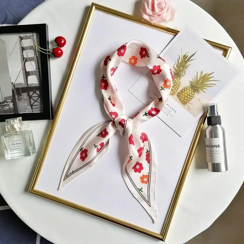 

2020 New Style Ladies Rhombic scarf double-sided twill silk decorative silk scarf women simulation silk big ribbon belt