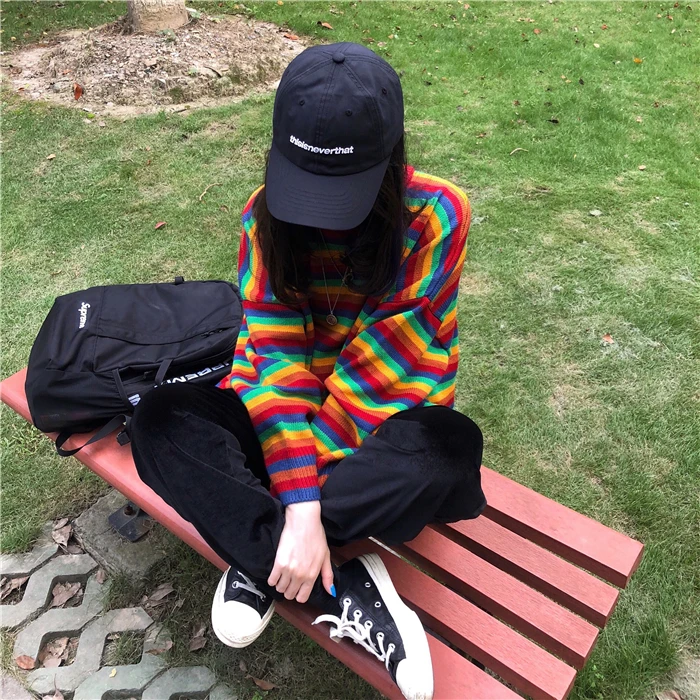 Women's Knit Sweater Loose Stripe Sweaters Long Sleeve Color Womens Pullover Japanese Kawaii Clothing Winter Clothes for Women