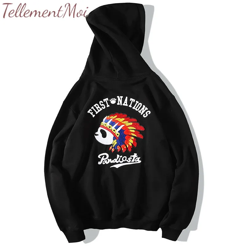 

Panda Embroidery Hoodies Pullover Tops Autumn Streetwear Men Hip Hop Hooded Pullovers Casual Loose Sweatshirts Plus Size M-5XL