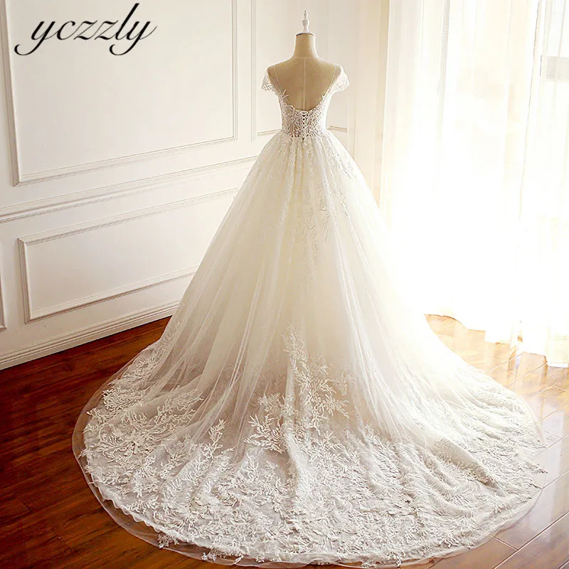 Vestido De Noiva De Renda, элегантное бальное платье с круглым вырезом, кружевное свадебное платье принцессы, большие размеры, длинные платья для невесты, W102