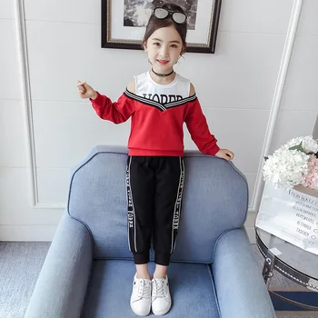

New ! Spring and Autumn Children's Clothing Kids Girl Sets Sports Leisure Two-piece Set Black Red Two Colors Princess Clothes