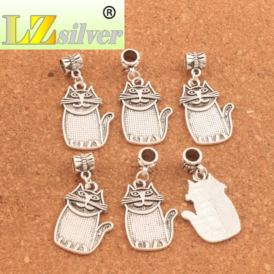 60PCS Zinc Alloy Lazy Cat Animal Gig Hole Beads Dangle 19x38 mm Fit European Charm Bracelets B1161