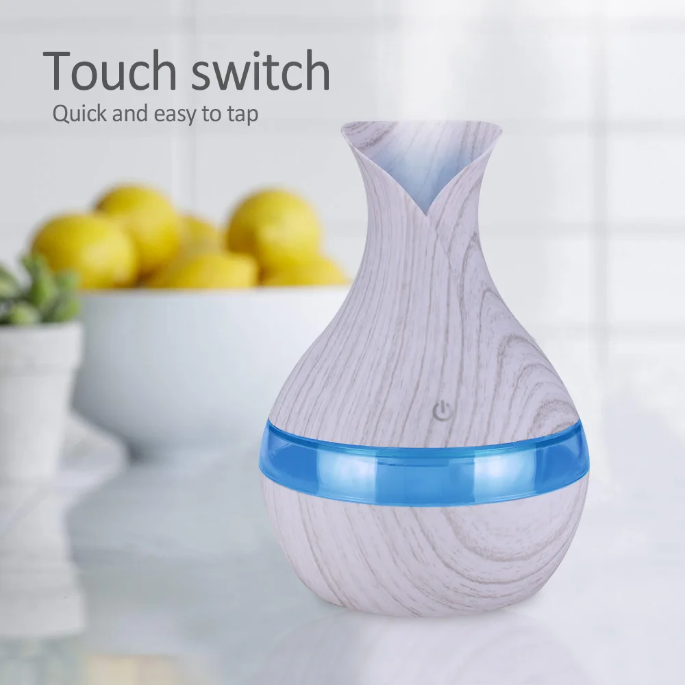 300ml Aroma Essential Oil Diffuser Ultrasonic Air Humidifier with white Wood Grain 7 Color Changing LED Lights for Living Room