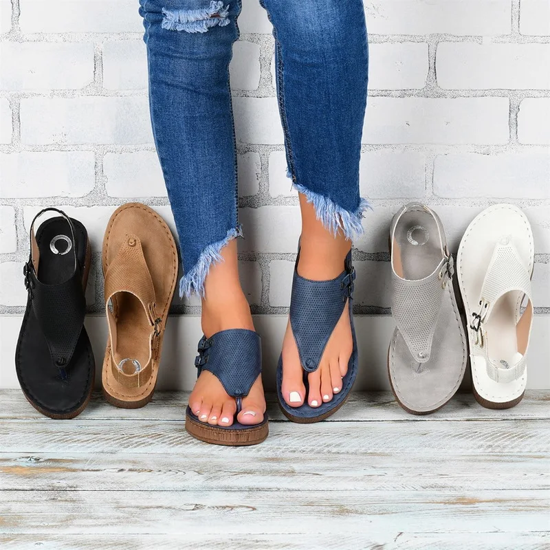 2020 New Summer Women Strap Sandals Women's Flats Open Toe Solid Casual Shoes Rome Wedges Thong Sandals Sexy Ladies Shoes 1