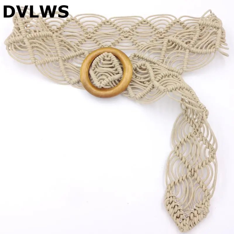 

DVLWS New Solid Belts for Women Wooden Buckle Head Hand-woven Women Belit Multi-color Khaki Black Coffee Dark Beige Dropshipping