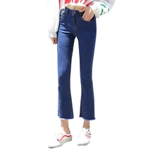 Джинсы для женщин осень и зима новая уличная мода тренд Высокая Талия Кисточкой микро расклешенные брюки размера плюс