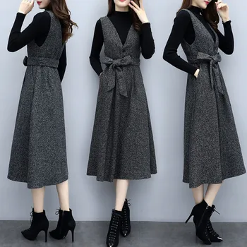 

Spring and Autumn 2009 New Long Sweater Belt Skirt Two-piece Slimming Knee Dress Female Fashion Skirt