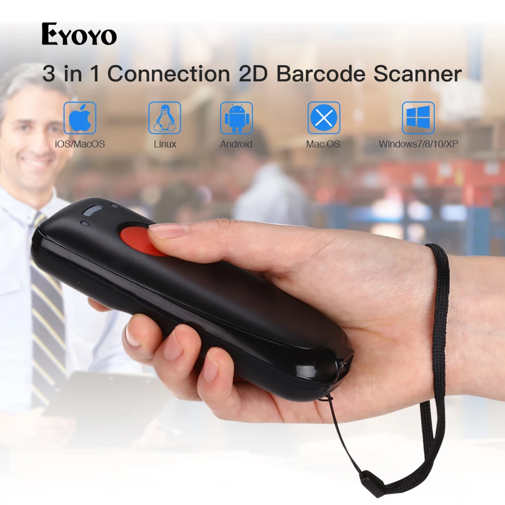 Портативный карманный беспроводной 1D 2D сканер Eyoyo считыватель QR-кода Bluetooth