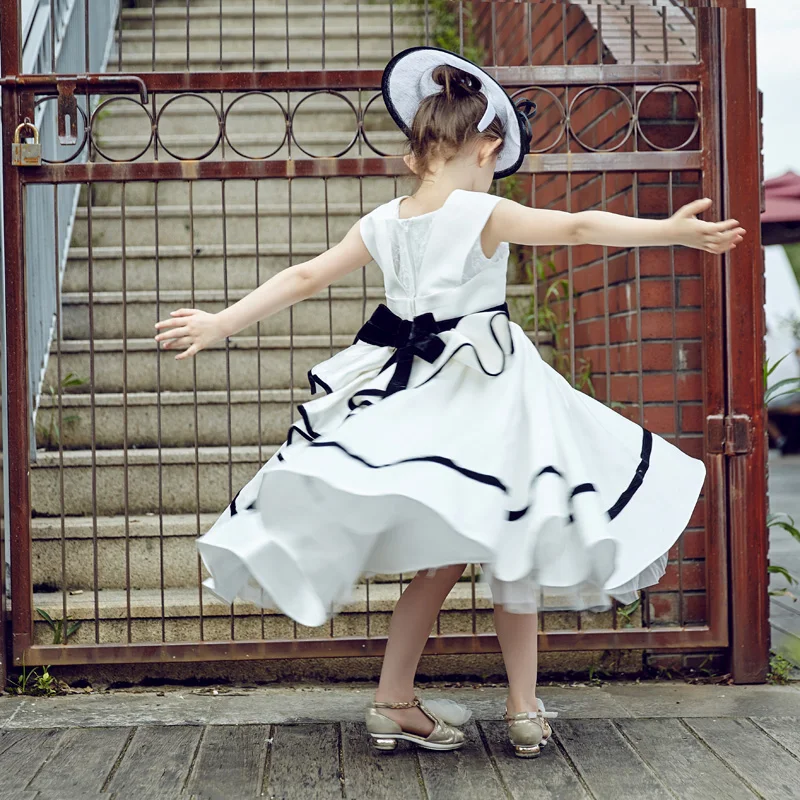 Белые и черные платья с цветочным узором для девочек на свадьбу; Модные платья с оборками; праздничное платье для девочек; Детские платья для причастия; XF020