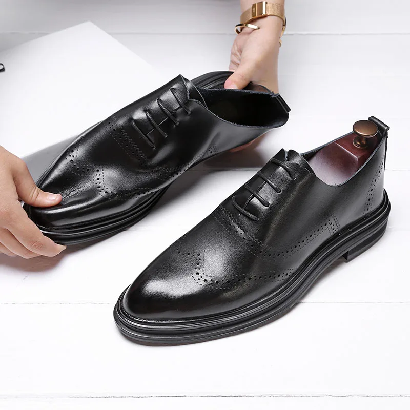 Genuine Leather Dress Men Shoes Lace Up Italy Retro Business Wedding Formal Flats Shoes For Men