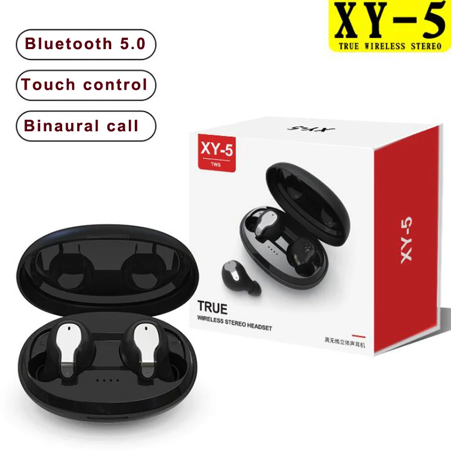 XY-5 TWS 5,0 Bluetooth наушники 3d стерео сенсорные наушники беспроводные наушники с микрофоном гарнитура для телефона - Цвет: black