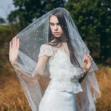 White Ivory Wedding Veil Beaded Wedding Dress Veil Bridal Veil Royal Pearl Veils for Bride one Layer Wedding Veil Bridal short