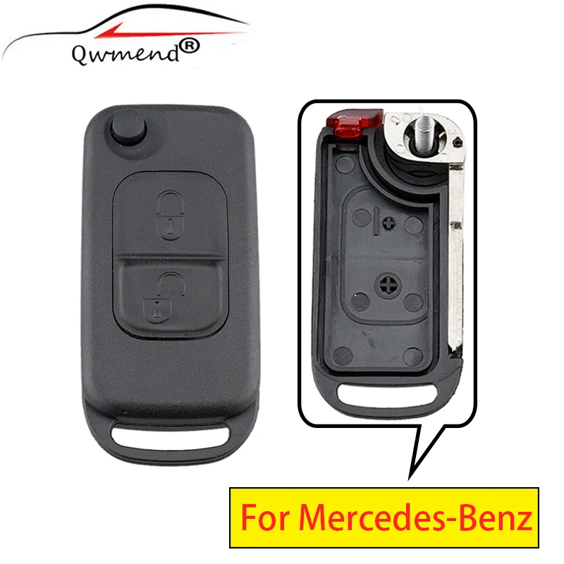 QWMEND Car Key Shell for Mercedes Benz A C E S 1993-2003 Flip Key Case Cover 2 Buttons HU64 Blade