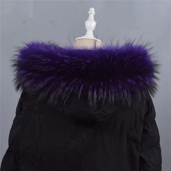 purple Модный кожаный меховой воротник для парки, пальто, натуральный шарф енот, роскошный женский большой размер, теплый меховой воротник, шарф - Цвет: purple