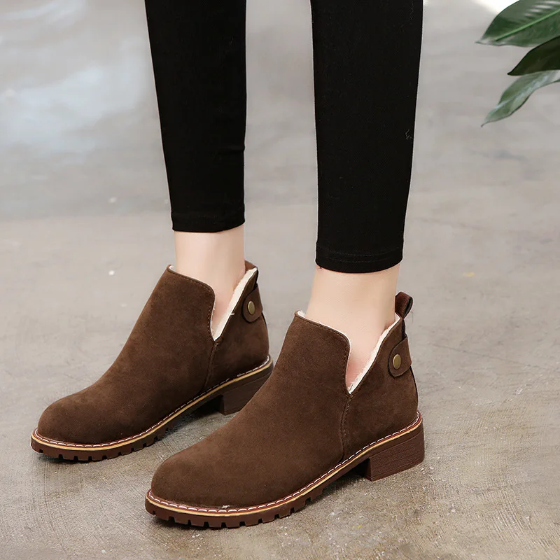 

2020 Winter New Style Europe And America England Short Boots Deep-V Mouth plus Velvet Warm Martin Boots Students Cotton-padded S