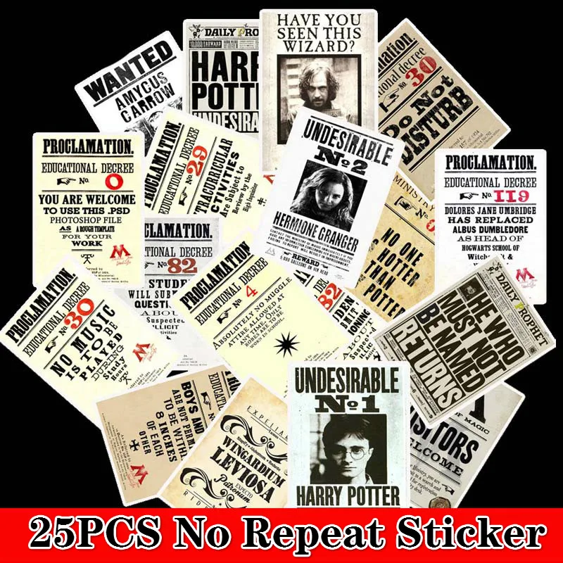 25PCS Cartoon HP Pottes Classic Harries Stickers Luggage Skateboard Laptop Sticker Refrigerator Stationery Waterproof Stickers