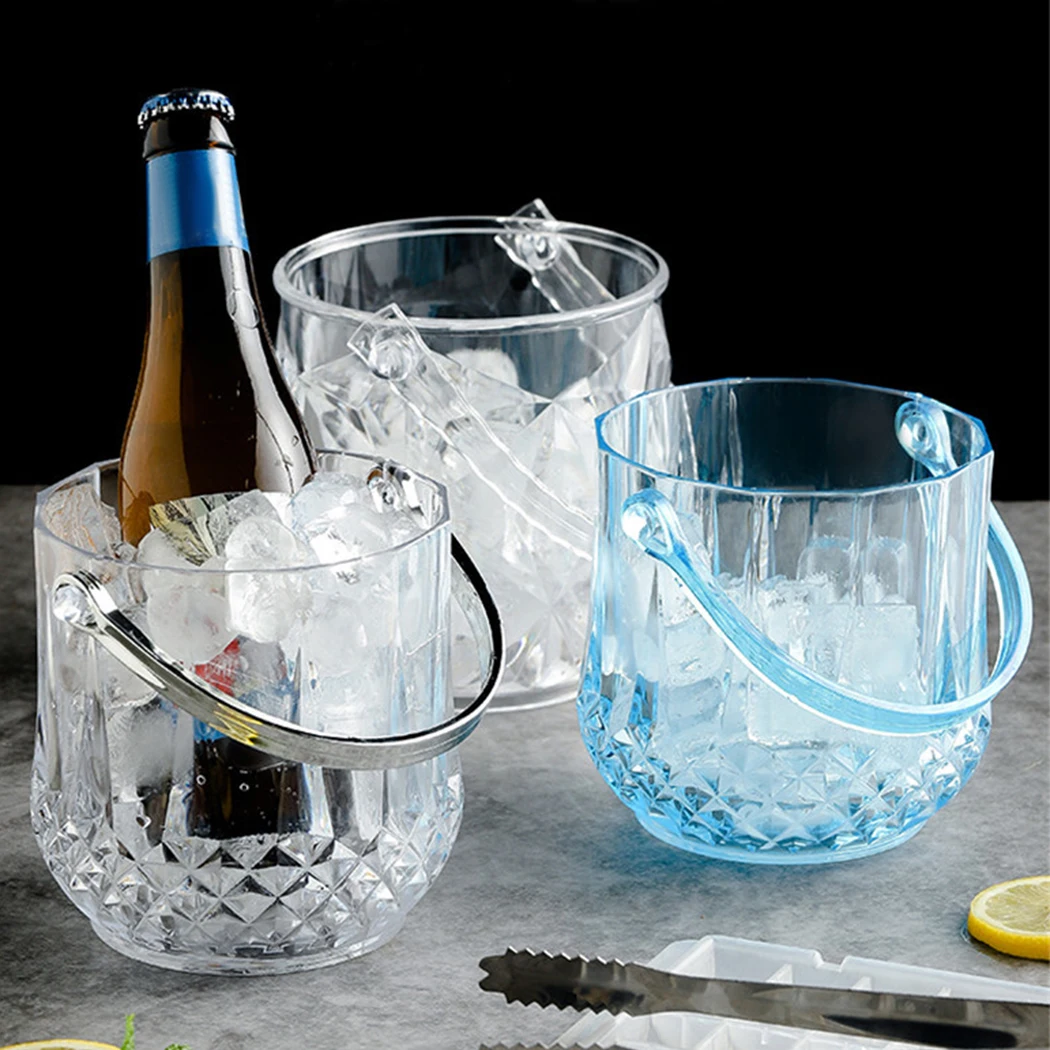 Champagne Wine Beer Drinks Ice Bucket Acrylic Clear Portable Wine Tub Plastic Drink Bucket with Handle for Bar Tool Supply