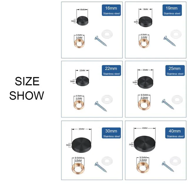 4 шт. Нержавеющая сталь декоративный зеркальный винт Кепки ногти винтовыми крышками крепеж& Крючки мебельная фурнитура 16/19/22/25/30/40 мм - Цвет: Black