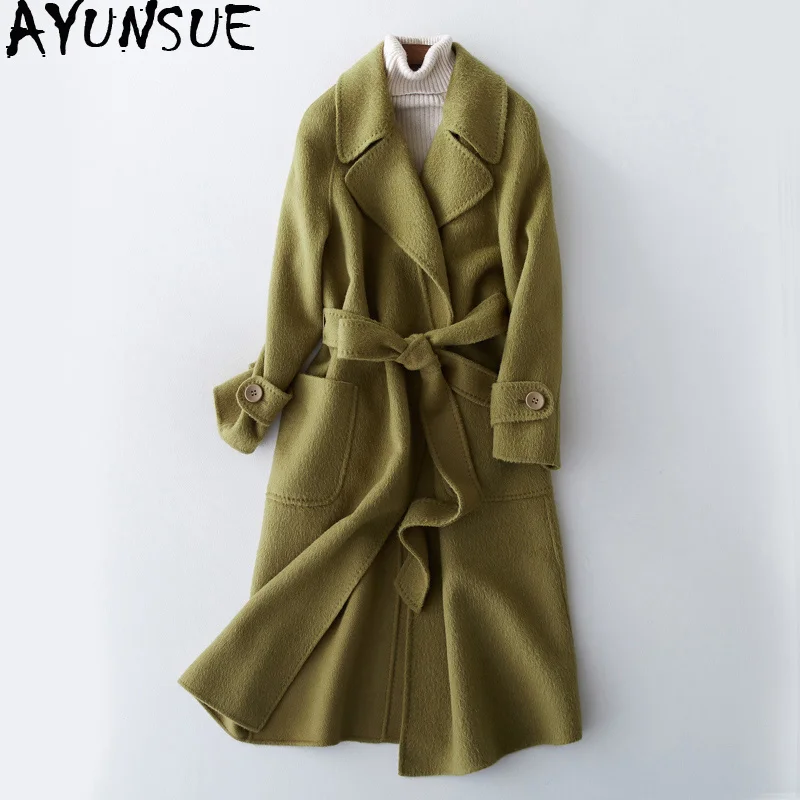 

AYUNSUE Double Size Real Wool Coat 2019 Autumn Winter Jacket Women Alpaca Woolen Coats and Jackets Women Korean Long Jacket MY