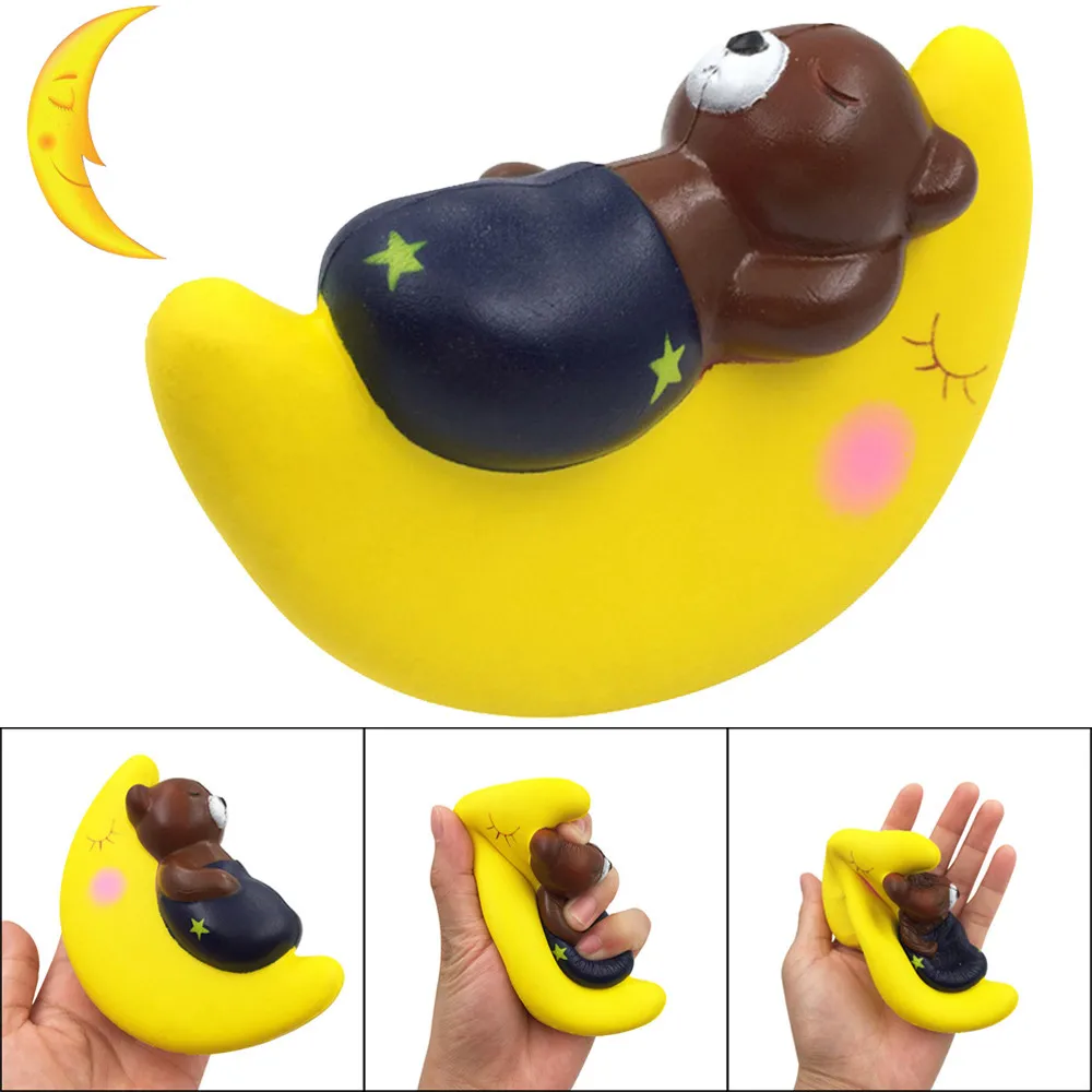 Moon bear toy slow rebound PU Squishy Baby Bear Sleeping On Moon Charm Slow Rising Squeeze Stress Reliever Toy L113 photo