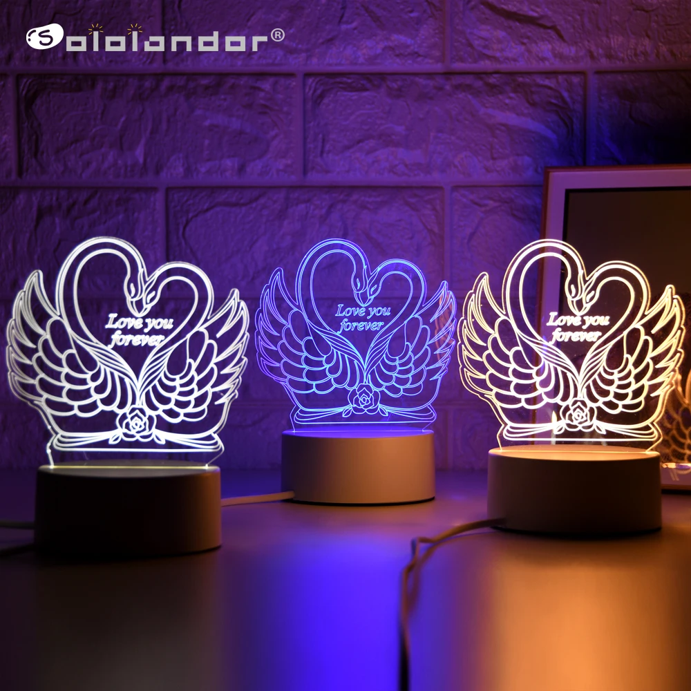 

Newest Swan Lamp Creative 3 Colors Night Lights Novelty Illusion Night Lamp Illusion Table Lamp For Home Decorative Light