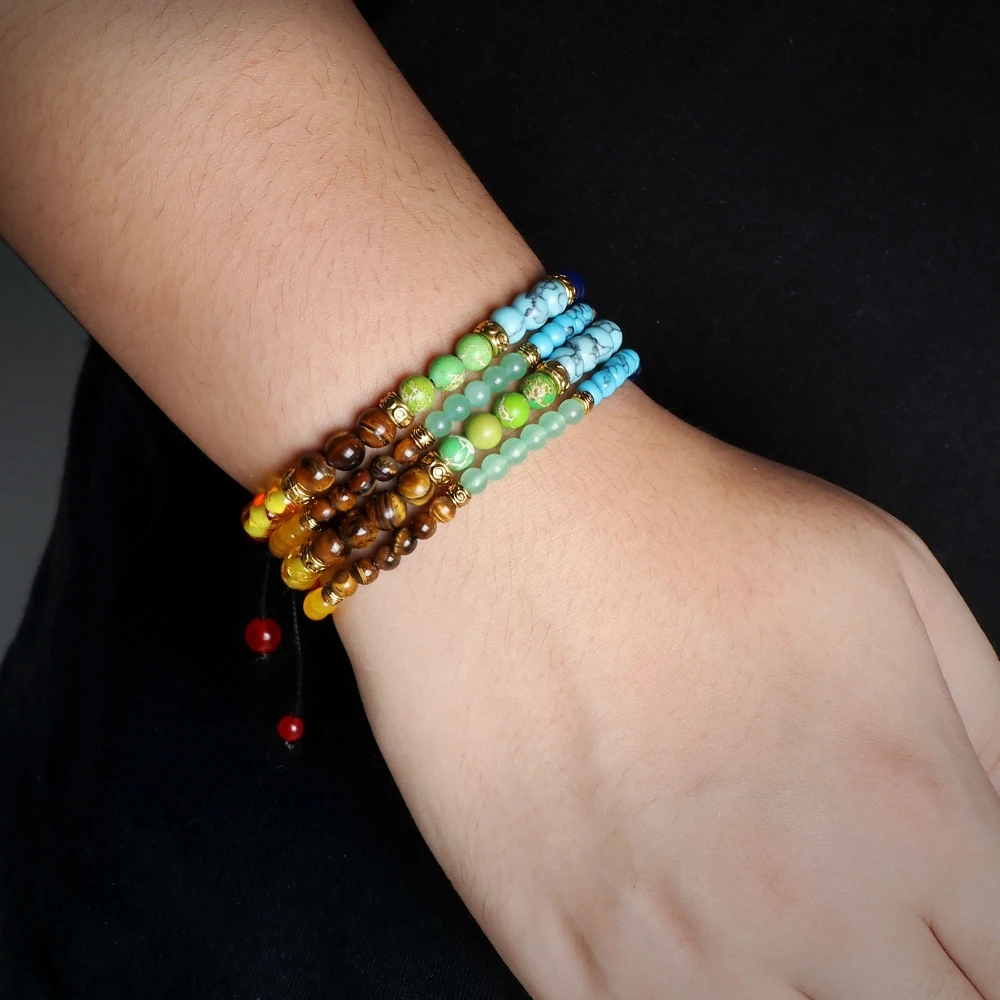 7 Chakra Reiki Healing Beads Bracelets 4 6mm Stone Beaded Stretch Bracelet Adjustable Braided Bangles For Women Men Yoga Jewelry beaded bracelet stone bead bracelet natural stone bracelet