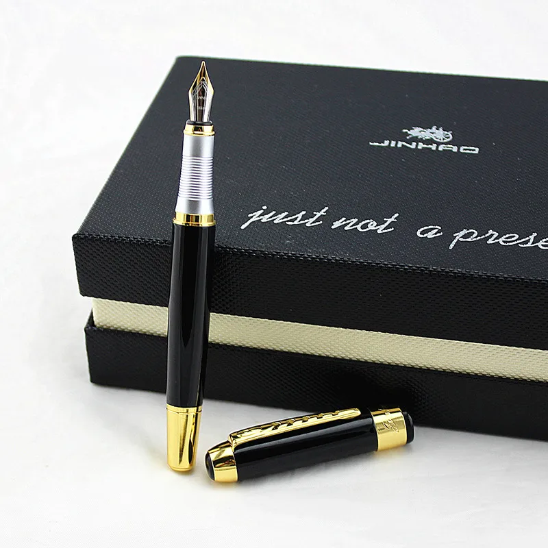 Jinhao 250 классическая черная и Золотая перьевая ручка с 0 5 мм перо из иридия лучший