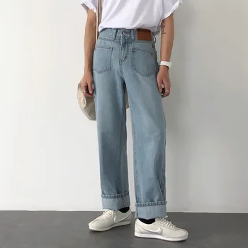 

EWQ / men's wear anti-design new Korean high waist chicfashion blue jeans 2020 vintage new personal loose straight jeans 9Y2658