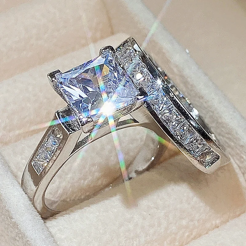Ring Set Wedding Rings Wedding Ring Jewelry Accessories Fashion Wedding Ring Set for Women Dazzling Square Zirconia Luxury Lady Accessories Set