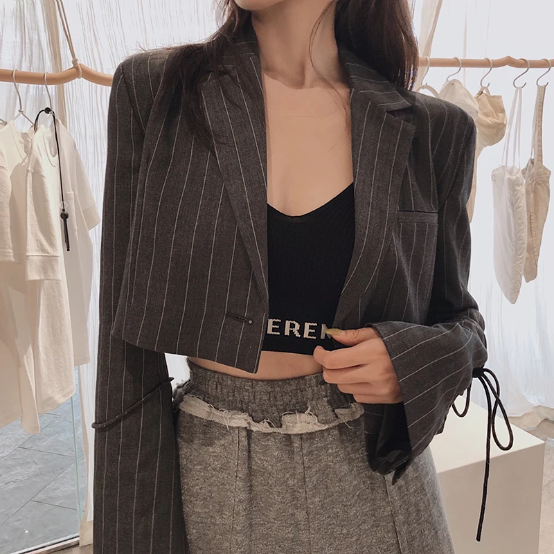 

Fashion Designer Striped Blazer jackets runway Female 2019 Loose Oversize Coat Streetwear Casual Thin Blazers For Women S0114