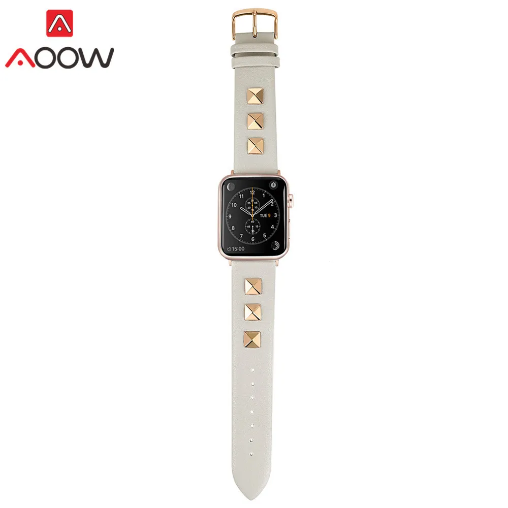 Ремешок для часов из натуральной кожи для Apple Watch 38 мм 40 мм 42 мм 44 мм модный ремешок с заклепками для iwatch 12 3 4 Мужской Женский браслет