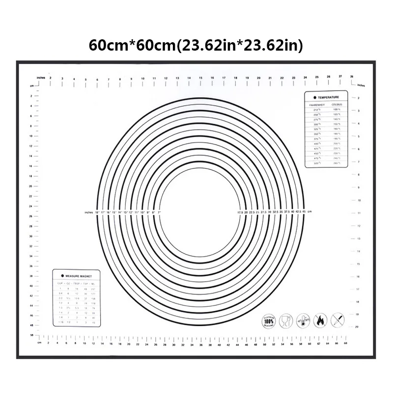 40/60*60 см силиконовый коврик для выпечки со шкалой, антипригарное тесто для замеса теста, лист для выпечки, кухонная посуда, кухонный инструмент - Цвет: Black 60x60