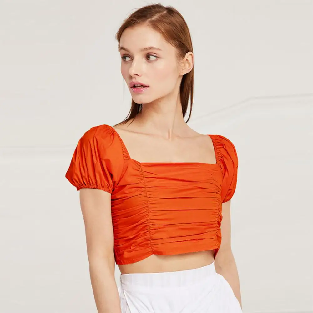 Yfashion новые модные сексуальные топы женские с квадратным воротником Короткие топы на бретелях Женская однотонная плиссированная Топ