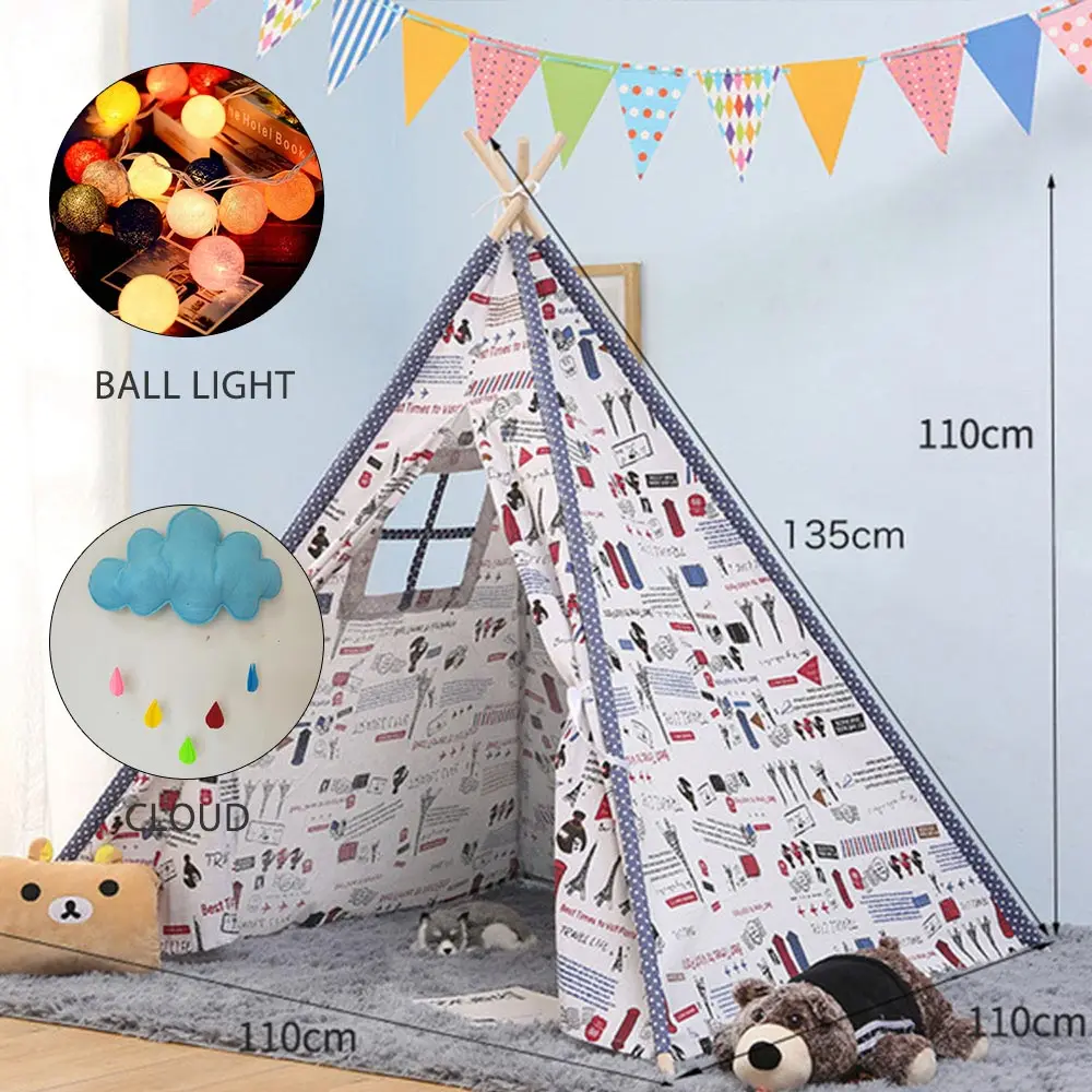 Детская палатка для игрового домика, портативная складная палатка 135*110 см, детская палатка для маленьких девочек, Wigwam, Индия, треугольная палатка, декор для комнаты