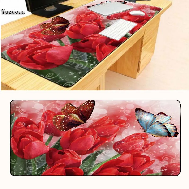 Yuzuoan beauty, 900x400X3 мм, розовые цветы, расширенный игровой коврик для мыши, коврики для мыши, большой размер, Настольный коврик для офиса, Большой Оверлок - Цвет: 300X600X2MM