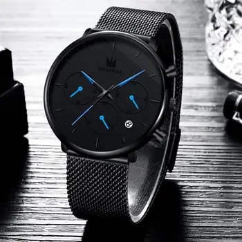 

SHAARMS Automatic Date Sport Men Watch Fashion Mesh Band Quartz Wristwatch Luxury Man Simple Sports Watches Relogio Masculino