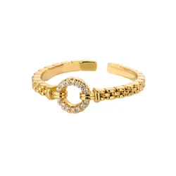 Punk Rock Zircon Chain Open Adjustable Stainless Steel Ring (JZ2558G - 2)