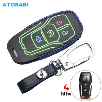 

Luminous Leather Car Key Cover For Ford 2015 2016 Mustang Lincoln MKZ MKC MKX Smart Remote Fob Shell Protector Case Keychain Bag
